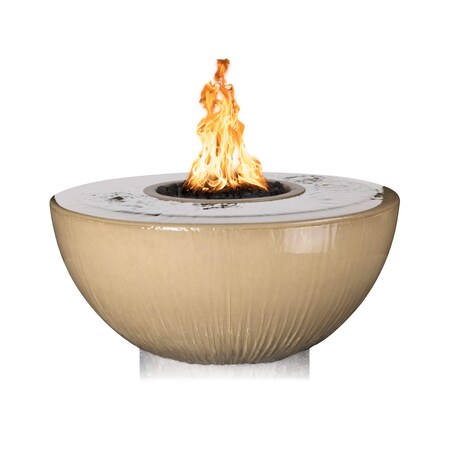 The Outdoor Plus 38 Round Sedona Fire & Water Bowl, GFRC Concrete, Brown, Low Voltage Electronic Ignition, Natural Gas OPT-38FW360E12V-BRN-NG